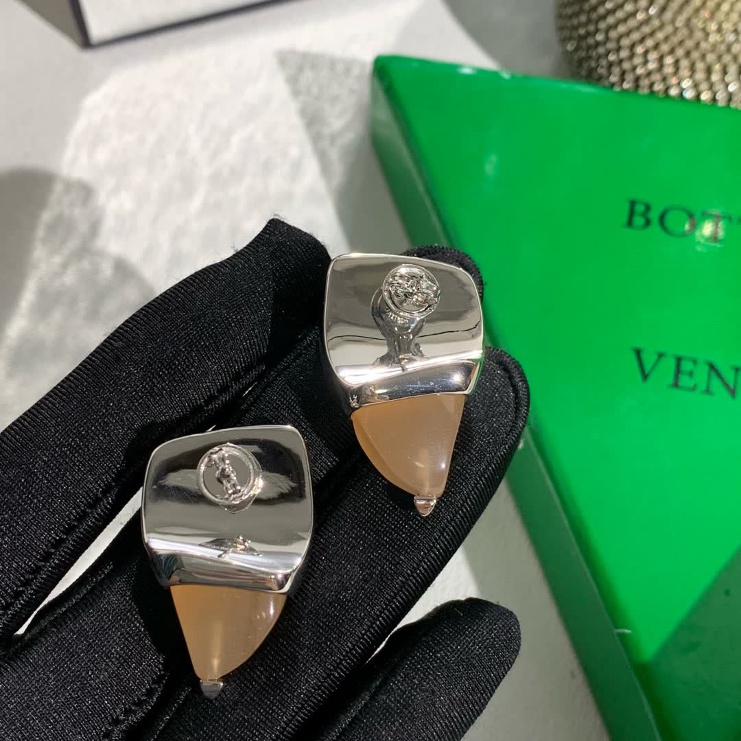 Bottega Veneta Silver Tone Geometric Stud Earrings
